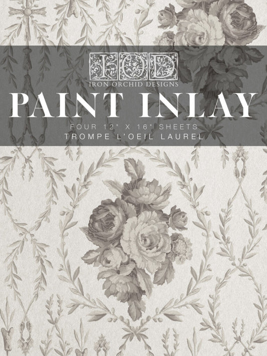 IOD Paint Inlay Trompe L'oeil Laural 4 sheet set 12 x 16 pad