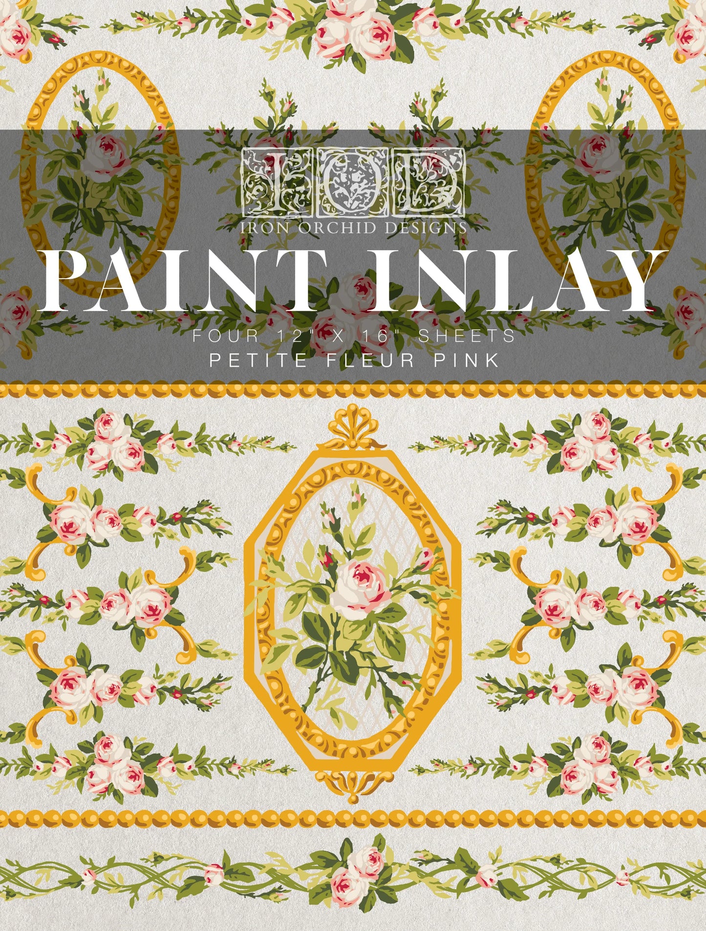 Petite Fleur Pink IOD Paint Inly 4 sheet set 12 x 16 pad