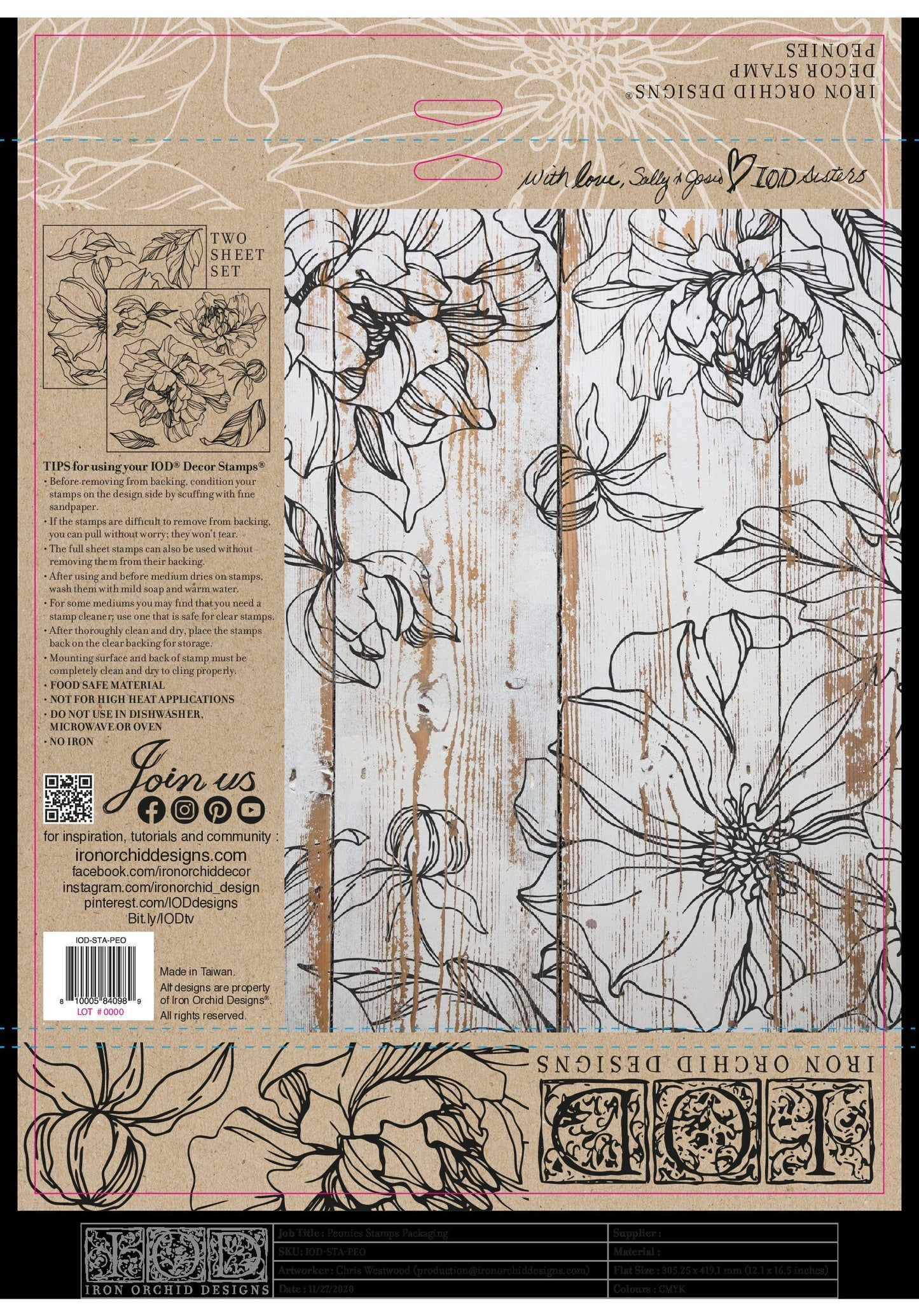Iron Orchid Designs PEONIES 12×12 IOD STAMP