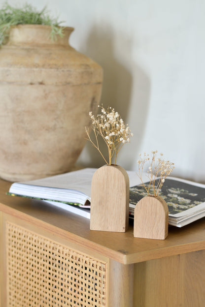 Set of 2 White oak handmade wooden vases