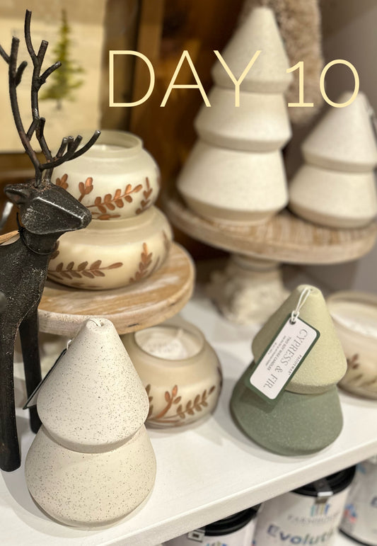 Day 10 of The 12 Days of Christmas Paddywax pottery stacked tree candles Cyprus and Fir