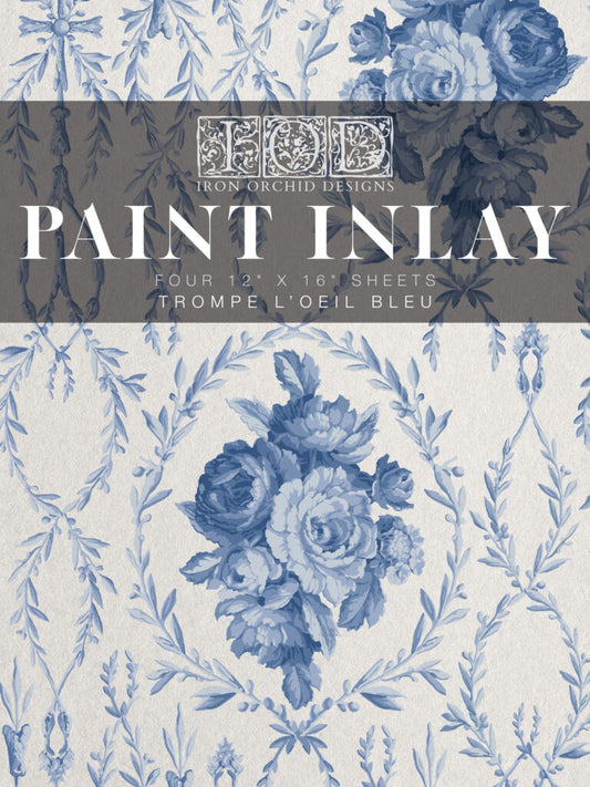 IOD Paint Inlay Trompe L'oeil Blue 4 sheet set 12 x 16 pad