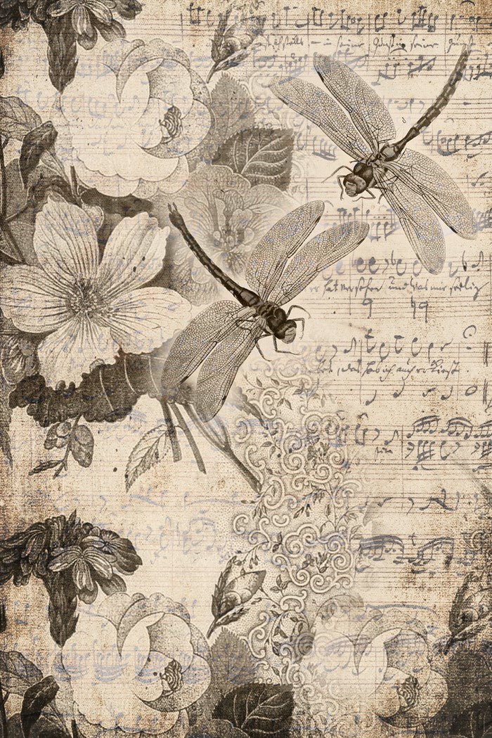 Musical Dragon Flies Roycycled Decoupage Paper