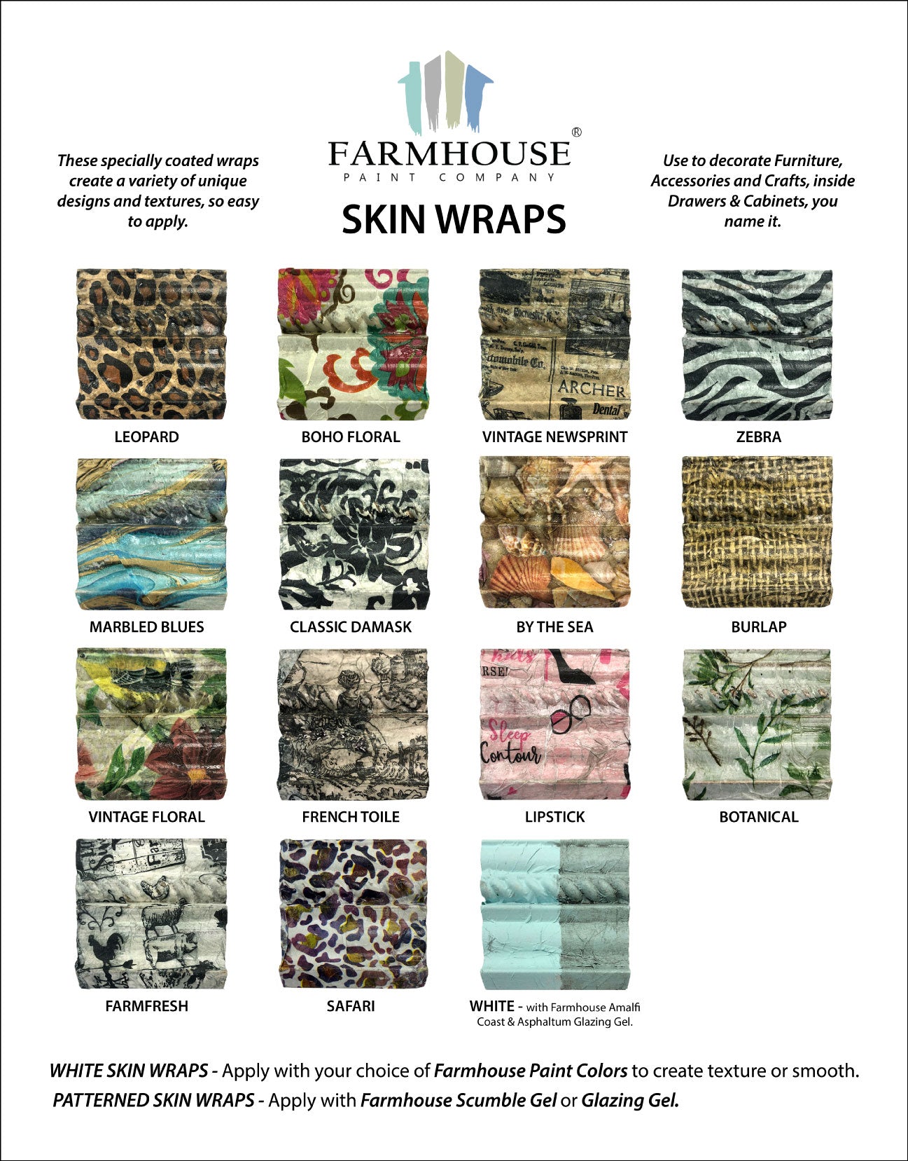 Skin Wraps Farmhouse Paint Botanical pack of 5 papers